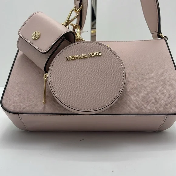 MICHAEL KORS Jet Set Saffiano Leather Crossbody Bag with Case for Apple AirPods - Picture 10 of 16